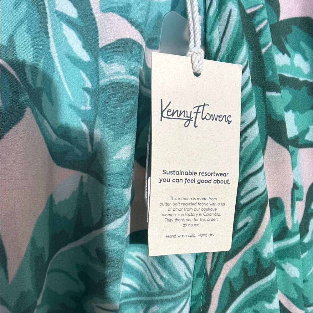 Watercolors by Kenny Flowers Green Leaf Print Kimono - Picture 3 of 5